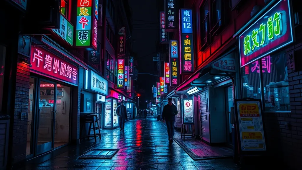 Ruelles de Tokyo la nuit, enseignes lumineuses et néons