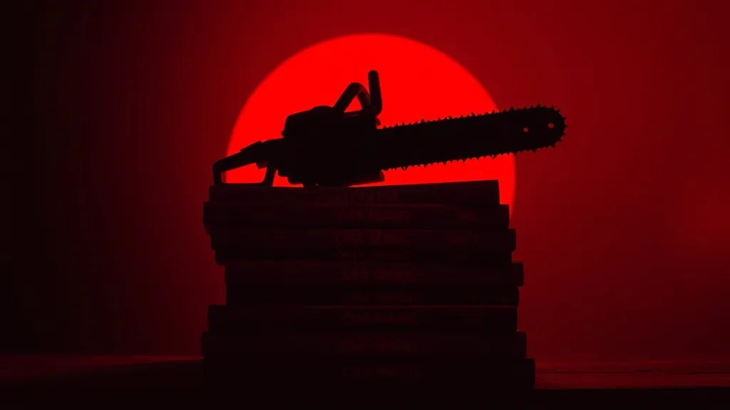Pile de mangas sombres sous une lumière rouge, pour une sélection à lire après Chainsaw Man